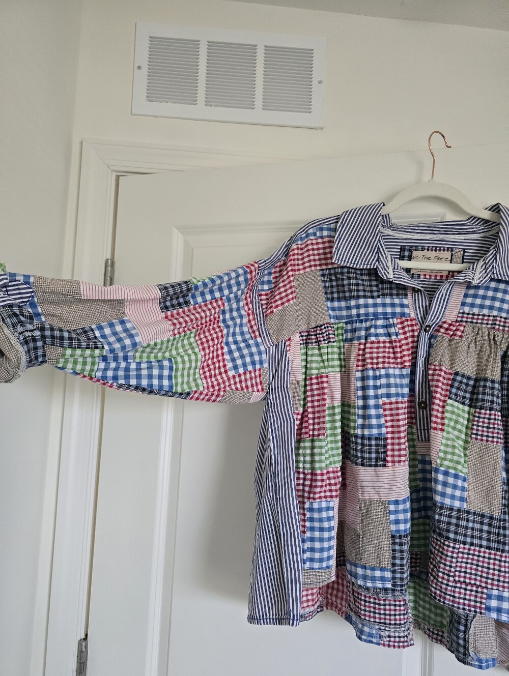 We The Free Patchwork Gingham Plaid Boho Button Front Blouse - Picture 5 of 10